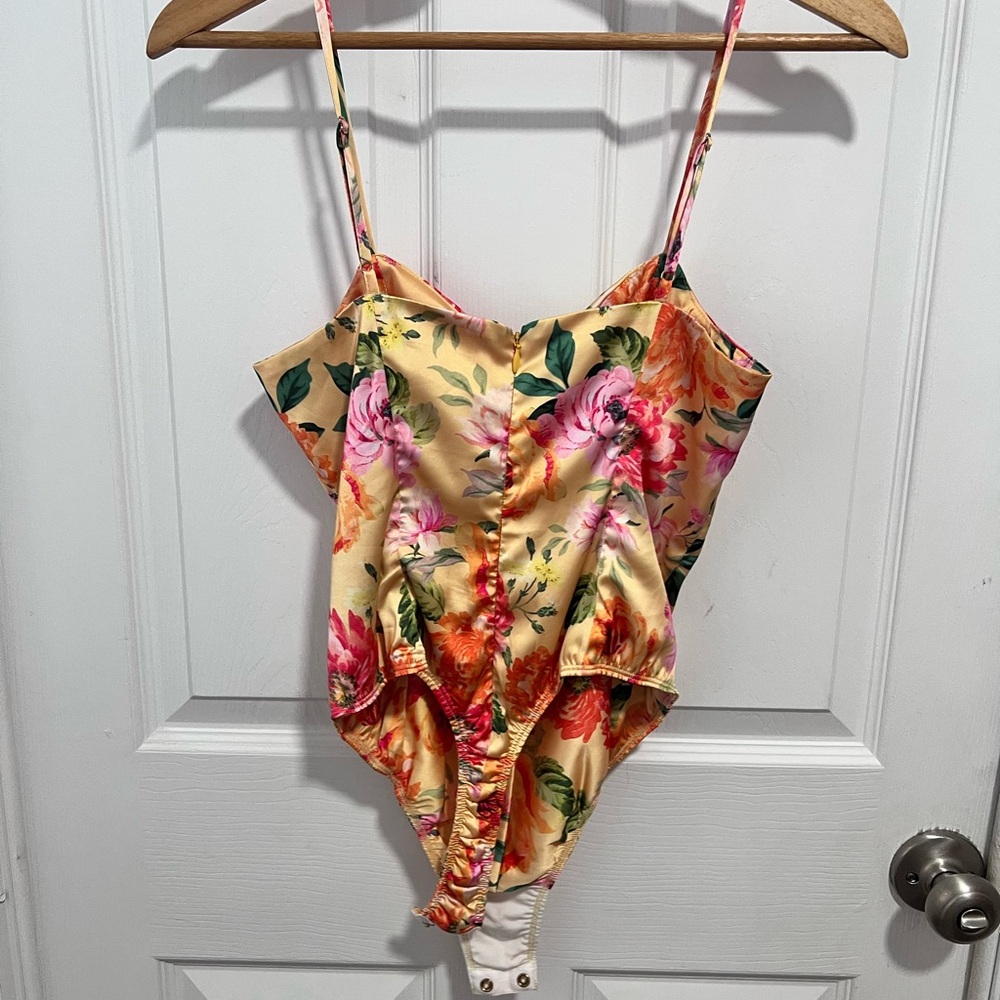 For Love and Lemons Floral Print Square Neckline Bodysuit